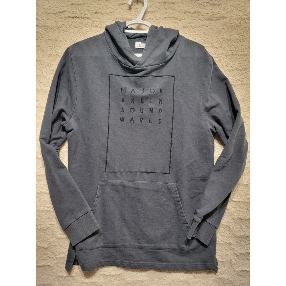 Topman Mens Major Brkln Sound Waves Hoodie Gray Cotton Pullover Size M